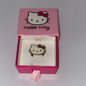 Hello Kitty Sterling Silver Ring with Pink Gem Stone Bow Size 8